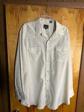 Vintage Roper Men's 2XL Off-White Tonal Western Pearl Snap Shirt Horse Logo
